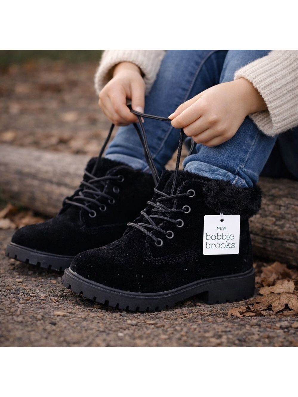 Bobbie Brooks Toddler Girl Boots Black Velvet Lace Up Size 12